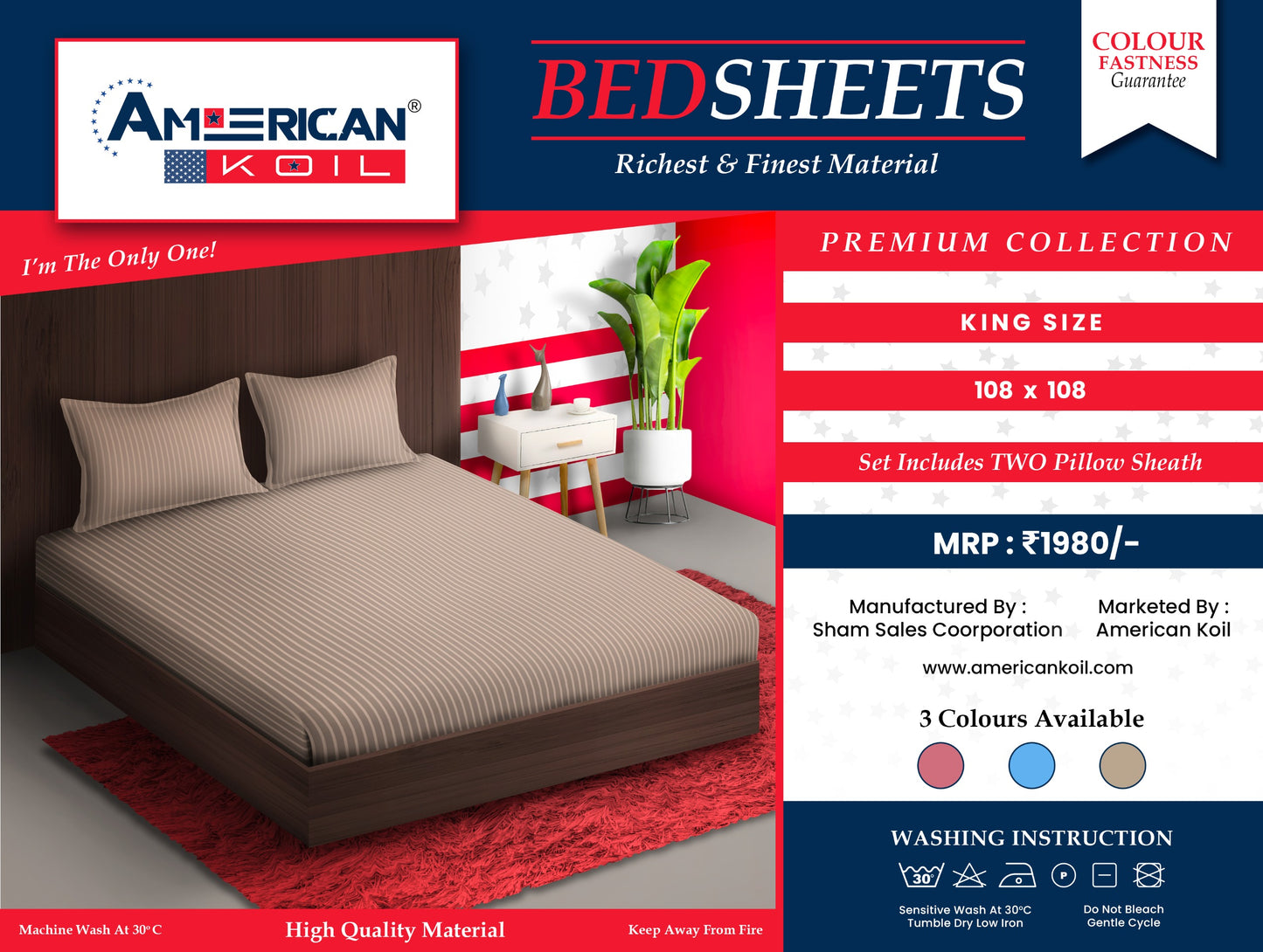 1 Pcs Red Bedsheet 108 x 108