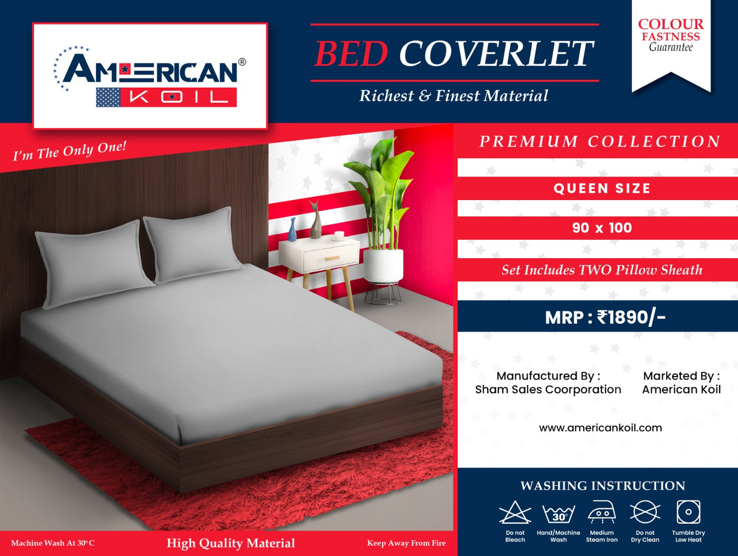 1 Pcs Silver Bed Coverlet 108 x 108